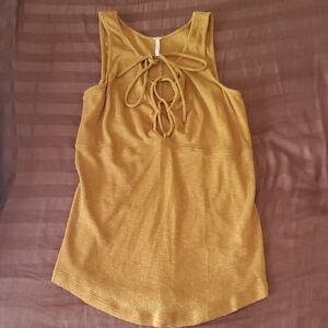 Free People Brown/Mustard Criss Cross Tie Tank Top Size Large